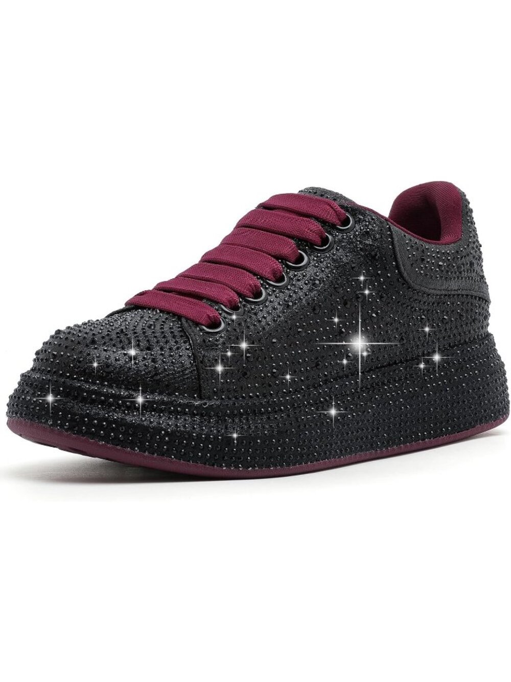 Women's Black Red Glitter Neon Dressy Sparkly Rhinestone Bling Comfort Sneakers